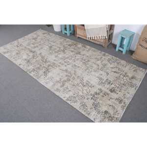 Turkish Vintage <b>Wool</b> Area Rug 4.1x8.7 ft Eco-Friendly Gray <b>Brown</b> Patchwork Rug with Latex Backing - Product Image 2
