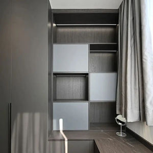 Серый деревянный шкаф-гардероб на заказ, современный дизайн для хранения вещей в спальне, серый шкаф-купе для домашней мебели - Product Image 5
