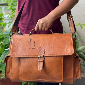 Sac messager en cuir fait à la main élégant pour ordinateur portable sacs en cuir véritable unisexe - Product Image 1