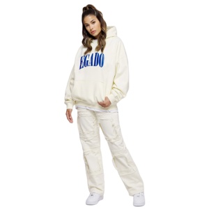 Sudadera con Capucha Oversize Unisex Color Crema, con Logotipo Bordado Personalizado, Sudadera Corta de Invierno con Capucha en la Parte Trasera - Product Image 2