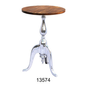 Mesa auxiliar decorativa, mesa de centro chapada en oro de aluminio con tapa de madera, muebles de sala de estar a bajo precio - Product Image 3