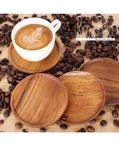 ชุดที่รองแก้วไม้อะคาเซียทรงกลมสไตล์คลาสสิกชุดถาดรองเครื่องดื่มไม้ไผ่สำหรับโต๊ะกาแฟแก้วโต๊ะ - Product Image 1