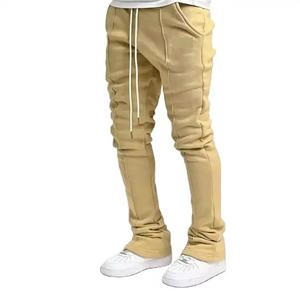 Pantalones apilados personalizados para hombre, pantalones de chándal rectos para correr de Color sólido, pantalones de chándal acampanados con corte de bota y estampado de logotipo para hombre - Product Image 1