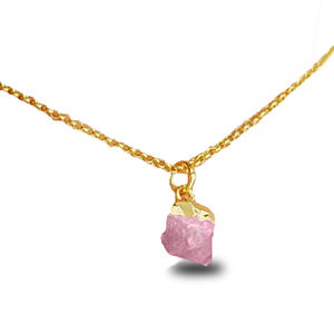 Collar con colgante de ópalo Rosa Natural, colgante galvanizado de oro de 8-10mm, Gargantilla de plata 925 chapada en oro, joyería de piedra de nacimiento - Product Image 2
