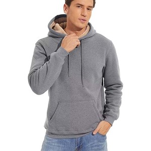 Grey Heavy Sherpa Fleece Lined Pullover Sudadera con capucha gruesa de invierno - Product Image 1