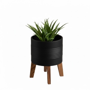 Set Of 2 Rectangle Antique Silver Metal Planter With Iron Stands Garden Planter Pot With Wooden Handles For Indoor Outdoor Decor - Product Image 4