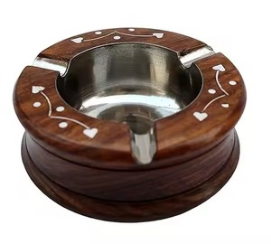 Gold Finished Round Ashtray Holder 3 <b>Sides</b> Smoking <b>Tray</b> for Hotel <b>Table</b> Decorative Use - Product Image 2