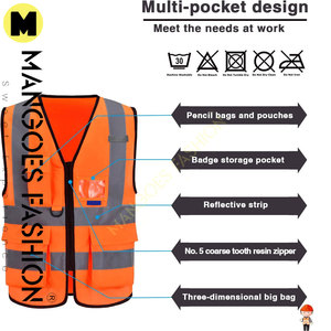 Ventes directes Vêtements de travail de bonne qualité 5 poches avec bandes réfléchissantes Gilet de travail personnalisé pour l'extérieur Coloré Respirant Sûr - Product Image 3