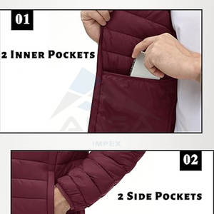 Mens Quilted Lined Puffer <b>Jacket</b> Lightweight <b>Packable</b> Winter Coat Hood Customizable Design Factory Direct Supply mens puffer - Product Image 5