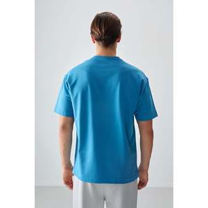 Camiseta Básica para Hombre, Color Azul Petróleo, 100% Algodón, Gruesa, Suave, Texturizada, Corte Holgado, Tejido Jersey-88378 - Product Image 2