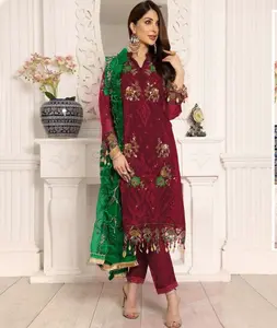 巴基斯坦风格的salwar kameez，工作繁重，批发价格和最优质的印度乔其纱Salwar Kameez套装