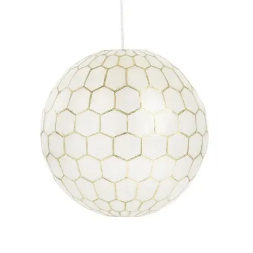 Lumière unique en laiton en forme de boule de verre Coastal Natural Capiz Shell Lustre à plusieurs niveaux Globe Suspension Design moderne