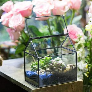 Noir Maison Forme Verre Géométrique Terrarium Planteur Table Fenêtre Rebord Affichage Succulent Mousse Fougère Plante Boîte Balcon Plante - Product Image 4