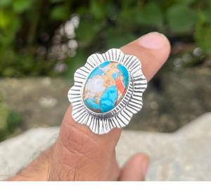 Spiny Oyster Turquoise <b>Ring</b> Oval Gemstone Handmade in 925 Sterling Silver Custom Size <b>Boho</b> December Birthstone <b>Ring</b> - Product Image 2