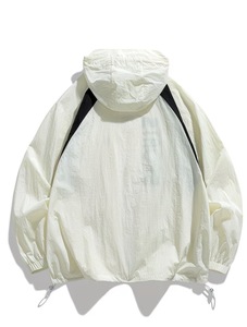 Blouson matelassé à capuche pour homme, coupe-vent sportif en toile et polyester, fermeture éclair, blocs de couleur, broderie frontale, coupe droite, automne - Product Image 4