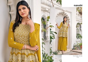 Fox Georgette ชุดสูทปักลายสำหรับผู้หญิง,ชุดสูท Sharara งานปักลายลูกไม้4ด้าน - Product Image 6