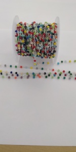 Chaîne de perles en cristal multicolores de 3 mm, chaîne de chapelet en fil de laiton plaqué or rose, perles rondes enroulées pour bijoux - Product Image 2
