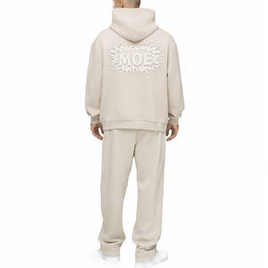 Sudadera con Capucha Beige para Hombre, Sudadera de Forro Polar de Algodón, Corte Holgado, Estilo Casual Urbano para Venta al por Mayor - Product Image 2