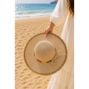 Sombrero de Paja Natural Beige con Borla y Ala Ancha, Estilo Fedora, para Niños, con Estampado, Tipo Panamá - Product Image 2