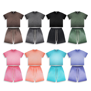 2024 nouveau gros Logo personnalisé conception hommes été deux pièces ensemble acide lavage Shorts T-Shirt imprimé vêtements décontractés pour les grandes tailles - Product Image 3