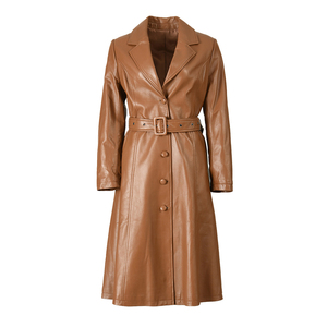 เสื้อเทรนช์โค้ทหนังแกะแท้แบบยาวของผู้หญิงที่สง่างามเสื้อโค้ทหนังแบบกำหนดเองสำหรับฤดูใบไม้ผลิ - Product Image 1