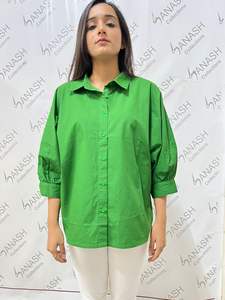 Vente en gros de vêtements pour femmes de marque chic de haute qualité 100% coton couleur unie à manches longues chemise pour femmes du fabricant indien - Product Image 2