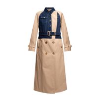 Jas Trench Musim Dingin Klasik Ukuran Besar Lengan Panjang Bahan Bernapas Oversize Sabuk Pinggang Dapat Disesuaikan Kancing Ganda 100% Katun