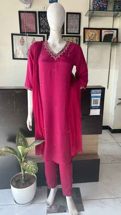 Latest Designer Outfit Wedding & Party Wear Muslin Kurta With Pant Mahroon Color Jari Work Dress For Casual & Party Occasions