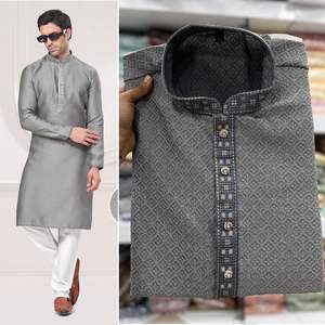 Nuevo 2024 último traje de diseñador Evergreen increíble color pesado seda Jacquard Kurta con trabajo de bordado pesado exportador mundial - Product Image 2