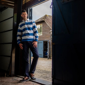 Chemise de rugby à manches longues rayée pour homme, tissu éponge polyester/coton 600g, anti-plis, logo imprimé numériquement sur le devant, décontractée - Product Image 5