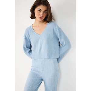 Blusa Casual de Cuello Redondo Acanalado, 100% Poliéster, Suave, con Mangas Cortas y Largo Completo - Product Image 3