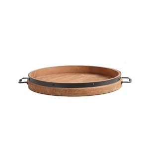 Bandeja DE SERVICIO DE MADERA hecha a mano recién llegada con mango de metal para uso en el desayuno Característica a precio competitivo Tamaño personalizado - Product Image 1