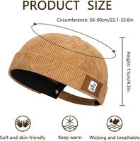 Casquette Docker sans visière en velours côtelé 100 % coton de haute qualité avec logo personnalisé, revers roulé et boucle métallique, style Hip Hop