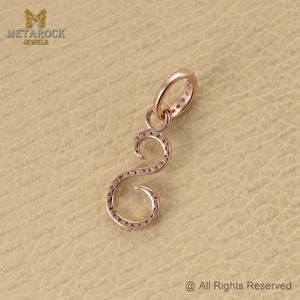 Pendentif en or rose 14 carats avec diamants pavés, initiale S, fait main, bijoux fins, vente en gros - Product Image 6