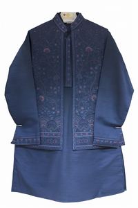 Premium bordado arte seda sin arrugas Kurta a juego frente abierto chaqueta boda fiesta ropa festiva hombres traje tradicional - Product Image 2