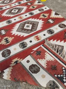 Tapis Kilim tissé à la main, grand, rouge et ivoire, style bohème ethnique, pour chambre à coucher, tapis tribal du sud-ouest, tapis plat en laine/PP - Product Image 4