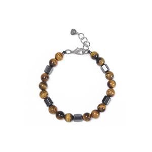 Braccialetto da donna in pietra naturale con combinazione di ematite occhio di tigre lunghezza regolabile - Product Image 2