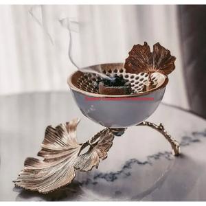 Hechos a mano de latón negro oro Ginkgo hoja decorativa Bakhoor quemador MESA CENTRO DE MESA soporte de fragancia soporte de incienso en venta - Product Image 5