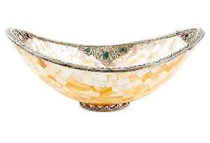 Cuenco para servir con patrón Floral moderno hecho a mano, técnica pulida con incrustaciones de hueso para cuenco para servir con patrón Floral moderno para acampar - Product Image 2