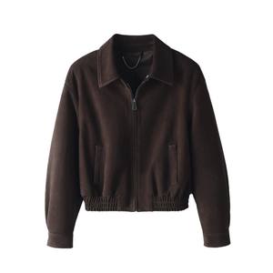 Moda mujer Vintage marrón gamuza solapa bombardero chaqueta cabra gamuza abrigo con bolsillos para Otoño Invierno - Product Image 6