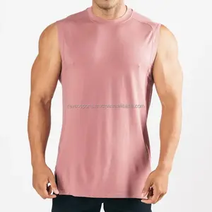 Custom Logo Men Gym Workout Running Bodybuilding Fitness Active Wear Singlets Breathable Cotton Blank Pink color Tank Tops