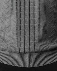 Manufacturer Customized <b>Mens</b> Quarter Zip Knit Sweater Solid Grey Textured Chevron Pattern Warm Winter Casual Pullover OEM Custom - Product Image 4
