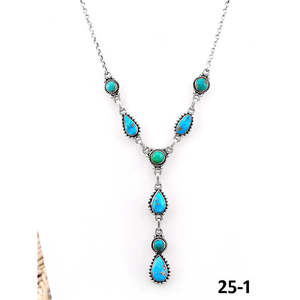 Collier Lariat artisanal du Sud-Ouest, émeraude de la Vallée, avec turquoise eau blanche et forme goutte d'eau en argent sterling, idéal pour un cadeau - Product Image 2