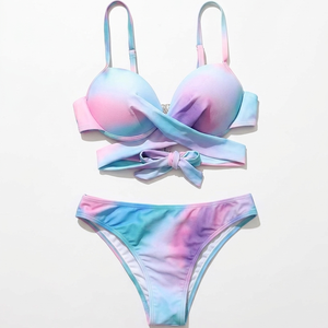 Premium 220 GSM polyester spandex <b>bikini</b> <b>set</b> pastel tie dye wrap panel <b>push</b> <b>up</b> custom sublimation logo Women <b>Bikinis</b> <b>Set</b> - Product Image 1