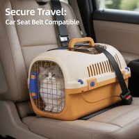 Caisse de transport portable en PP pour animaux de compagnie avec système de verrouillage, ventilée, couleur crème-orange, pour chats