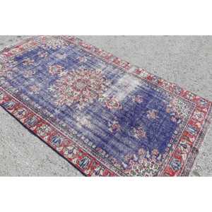 พรมวินเทจตุรกี ขนาด 4.6x7.9 ฟุต พรมลายทางสีน้ำเงินทำจากขนสัตว์ - Product Image 4