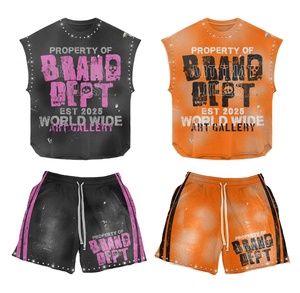 Ensemble short d'été pour homme, style streetwear, 100% coton, respirant, imprimé sur mesure, sans manches, fabriqué en usine - Product Image 1