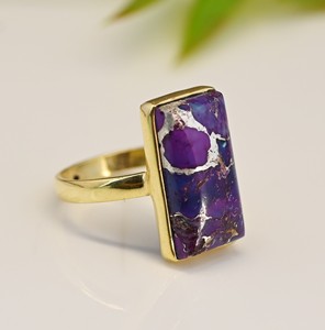 แหวนแต่งงานทรงสี่เหลี่ยมผืนผ้าประดับเทอร์ควอยซ์ ตัวเรือนเงินแท้ 925 ชุบทองคำ 18k ขนาด 10x20 มม. ลดราคาช่วงวาเลนไทน์ - Product Image 1