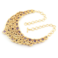 Collier de mariée multi-pierres en nacre d'améthyste naturelle de luxe Offre Spéciale, plaqué or, chaîne à maillons ronds, fermoir à bascule