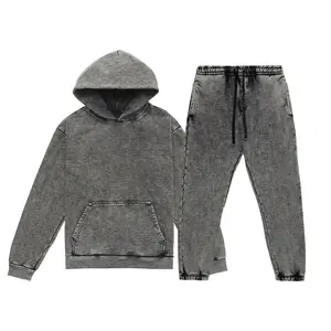 Survêtement vintage 100% coton délavé à l'acide surdimensionné pour homme, jogging à capuche délavé, streetwear délavé pour la salle de sport - Product Image 1
